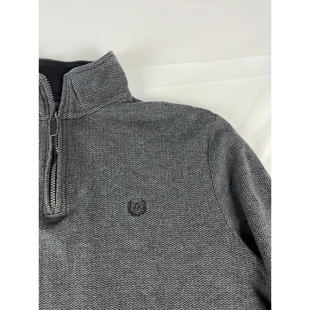 CHAPS Mens Quarter Zip Pullover Sweater Herringbone Charcoal Gray Size L/G‎